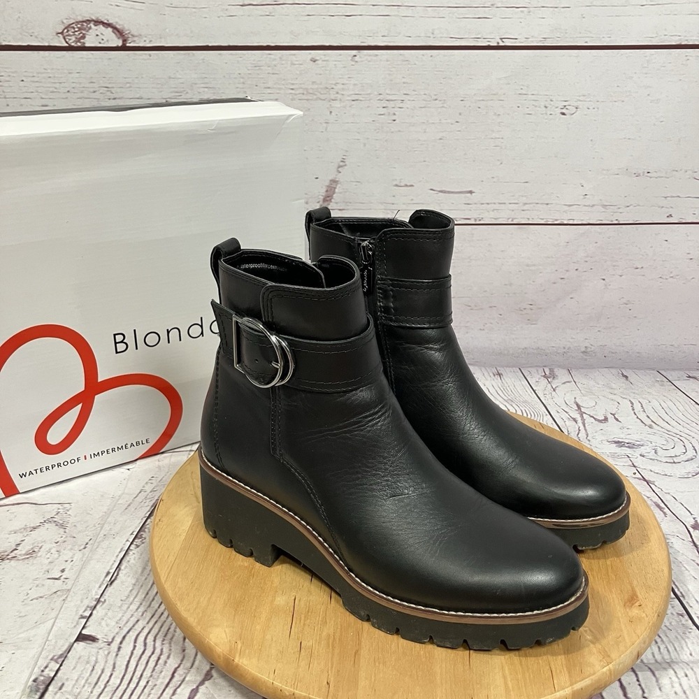 Blondo Dagger Black Leather Waterproof Boots Womens Size 10M Inner Zip